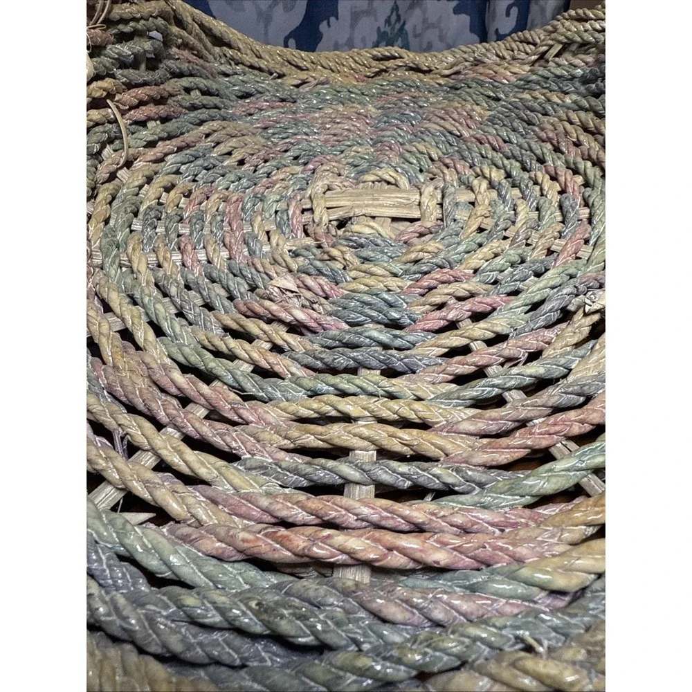 Vintage Rope Gathering Basket‎ Large Distressed Branch Handle Pastel Colors